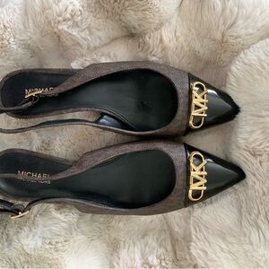 Michael Kors Black and Brown Flats with Gold Accents